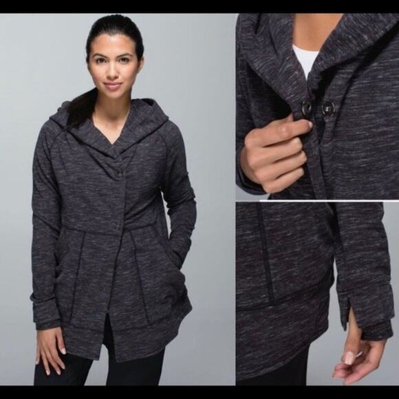 LULULEMON Find Your Centre Wrap Heathered Marled Black French Terry; Size 4 - Picture 4 of 13